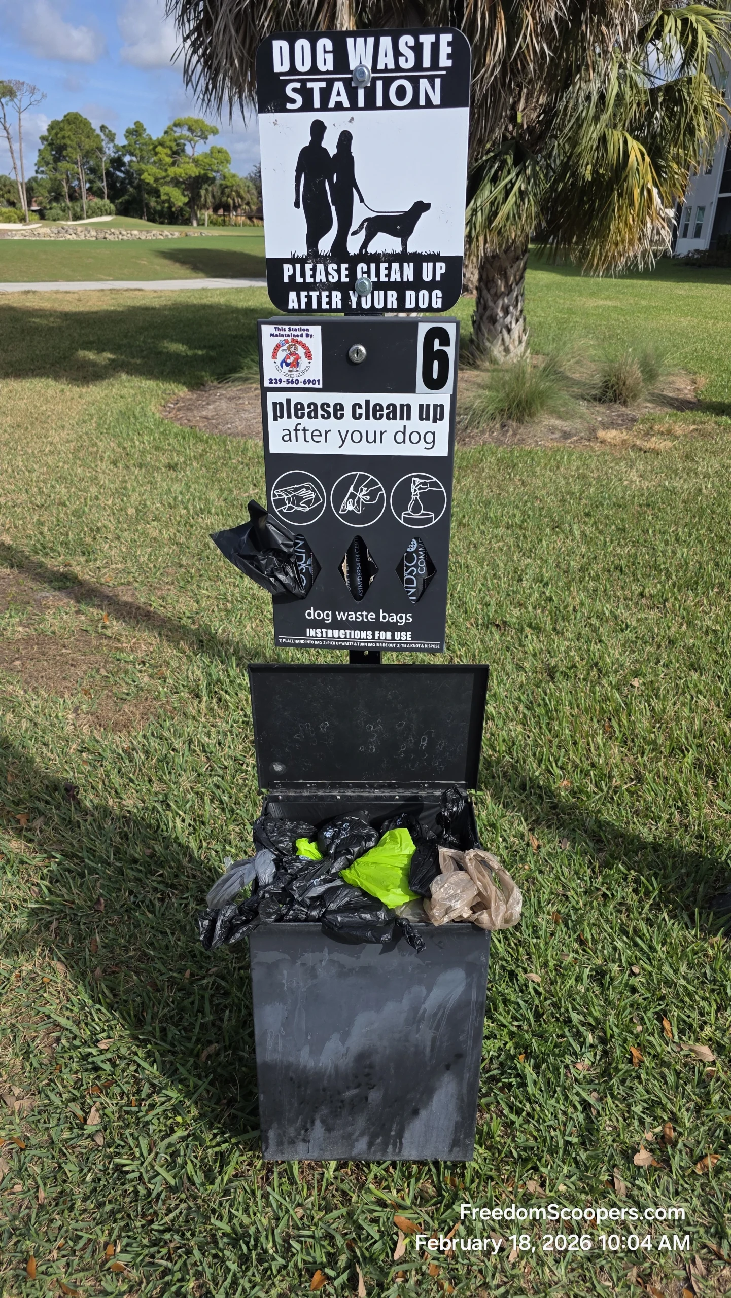 Installed Freedom Scoopers dog waste station in a Southwest Florida community